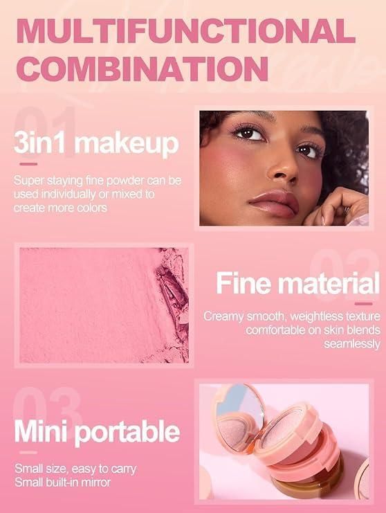 Blusher + Highlighter with Mini Compact Travel Friendly Palette