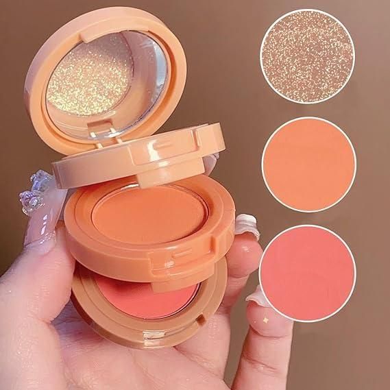 Blusher + Highlighter with Mini Compact Travel Friendly Palette